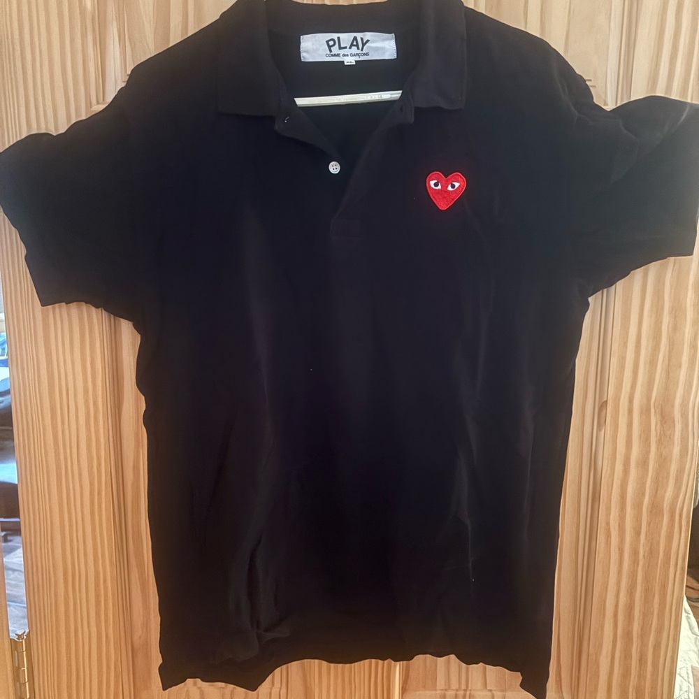 Comme des Garcons PLAY Black Polo Shirt with Red Heart